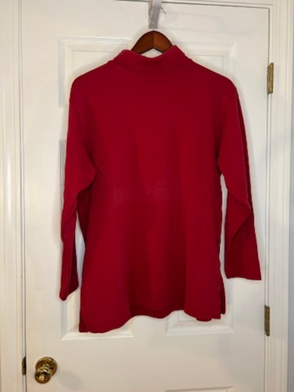 Lands’ End Red Turtleneck Top Women L 14-16 Cotton Long Sleeve Mock Neck